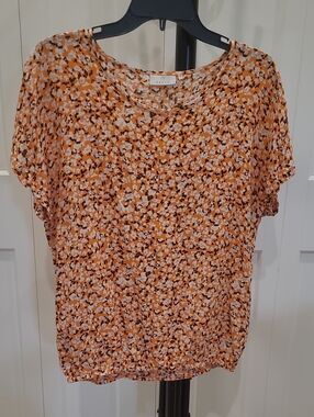 Kaffe Orange Floral Short Sleeve Tee With Elastic Waist